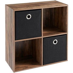 4 Cube, 2 Baskets Wooden Bookcase Shelving Storage Display Shelves Stand Unit