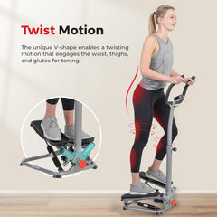 Sunny Health & Fitness Mini Stepper for Exercise Low-Impact Stair Step Cardio Equipment with Resistance Bands, Digital Monitor, Optional Twist Motion Stepper