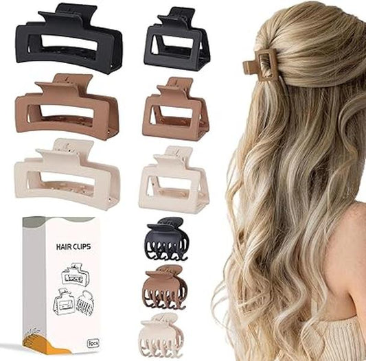 Brown Medium Claw Hair Clips Set for Women - 3 Styles Claw Clips for Thick Hair and Fine Hair - Gift for Women and Girls