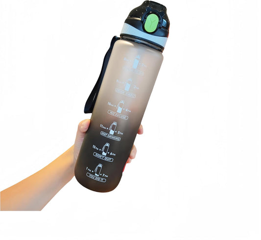 Water Bottle with Straw 1L,Boys Water Bottles with Straw 1 Litre,Waterbottle Leak-Proof Sports Water Bottle,Plastic Drinks Bottles Toxin Free，Bpa-Free (Black) Drinkware Reusable