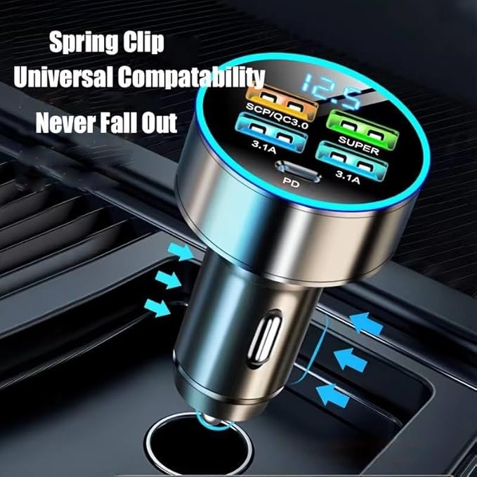 Multi Port USB Car Charger - 5 Outputs - Super Fast Charger for iPhone, Samsung & Google Pixel Phones - Device, Charging