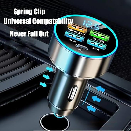 Multi Port USB Car Charger - 5 Outputs - Super Fast Charger for iPhone, Samsung & Google Pixel Phones - Device, Charging