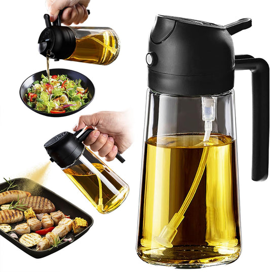 TrendPlain 16oz Olive Oil Spray Bottle - 2 in 1 Olive Oil Dispenser Bottle for Kitchen Accessories - Kitchen Gadgets, For Air Fryer - Black Utensils Nozzle