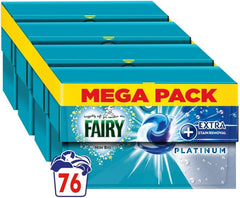 Fairy Non Bio PODS Washing Liquid Laundry Capsules 76 Washes (4x19) , Platinum, With Extra Stain Removal & Brighter Whites, For Sensitive Skin