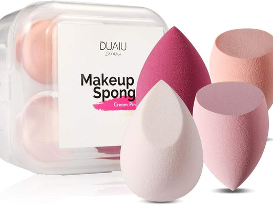4 Pack Beauty Blender Foundation Sponges Set 4 Color, Latex Free with 1 Sponge Holder Case for Liquid Foundation Powder Sunscreen and Cream