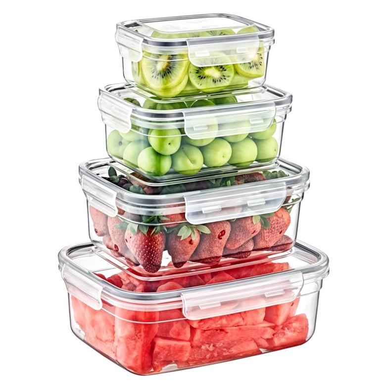 4 Piece Set Rectangular Plastic Food Storage Containers with Locking Lids, Airtight, BPA Free, Leakproof Dish-Washer Safe, Food Grade Material - Stackable Space Saving Design for Kitchen Utensils