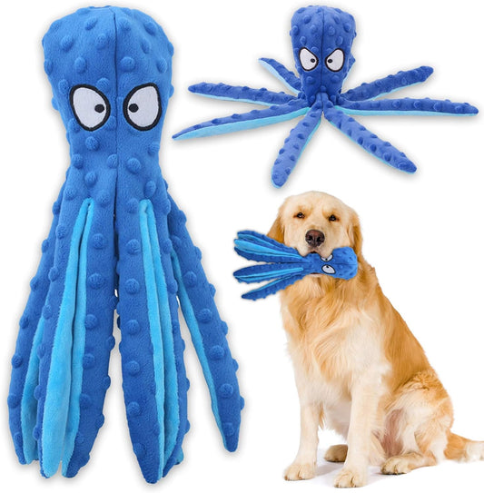 Squeaky Dog Interactive Play Toy,No Stuffing Octopus Dog Chew Toy with Crinkle Paper for Medium and Large Dogs Playing