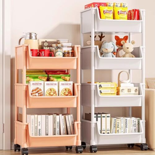 Storage Trolley Cart On Wheels Kitchen Organizer Rack Bathroom Room 3/4/5 Tier( Pink)