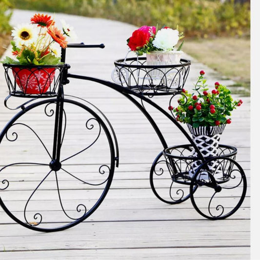 3-Tier Bicycle Plant Stand Wrought Iron Tricycle Planter Holder Garden Display