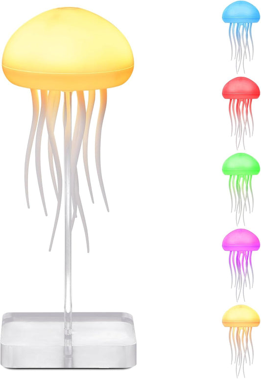 Jellyfish Lamp, Voice Control Jellyfish Lamp with Dancing Legs, RGB Gradient Jellyfish Bedside Lamp, Rechargeable Jellyfish Table Lamp with Touch Sensor, Christmas Gifts (Hanging + Base) [Energy Class A]