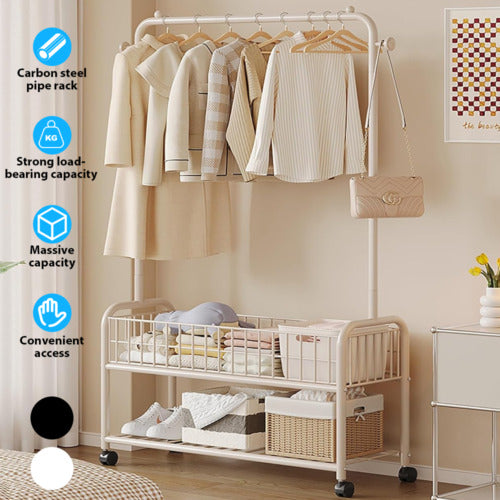 Heavy Duty Double Clothes Rail Hanging Rack Garment Display Stand Storage Wheels
