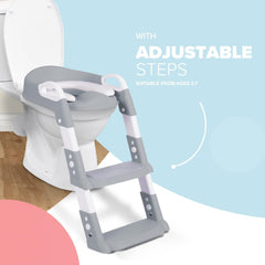 Adjustable Potty Ladder Seat for Toilet Training with Steps, Handle & Soft Cushion Design - Non Slip & Space Efficient Toddlers & Children