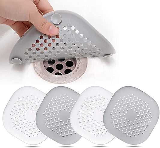 4 Pcs Silicone Drain Protector with Sucker, Sink Strainer Protector, Shower Drain Covers Hair Catcher, Strainer Plug Trap Filter for Bathroom, Bathtub, Kitchen Set Installation