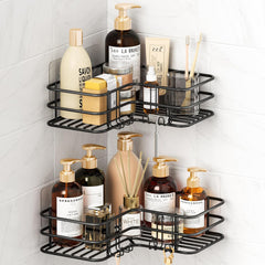 Corner Shower Caddy, No Drilling Bathroom Shelf Organiser, Stainless Steel Shower Storage Rack with Soap Razor Holder Hollow Installation