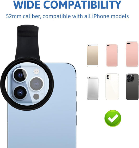 52mm CPL Clip-on Filter for Smartphones - Polarizing Circular Lens for iPhone Samsung Android - Enhance Colors & Minimize Glare - Cellphone