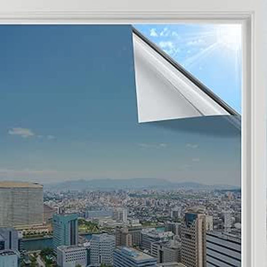 Heat Reflective Window Film Privacy Film for Glass Windows, One Way Mirror Tint Sticker Sun Blocker, UV Glass Sticker Mirror Heat Reflector Thermal Solar Vinyl Silver