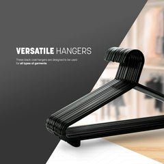 KEPLIN Adult Plastic Coat Hangers - 25pk, Black Colour, Space Saving, Suit Pants Trouser Bar and Clips