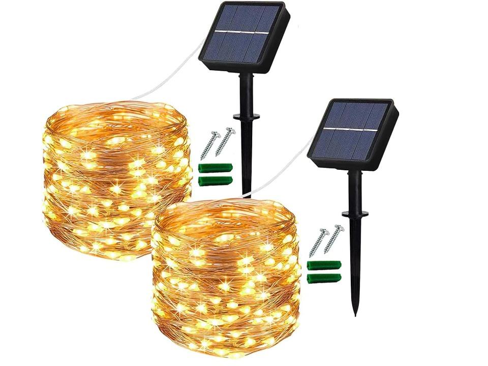Solar String Lights Outdoor, 2Pack Total 240 LED/80FT Solar Garden Lights Waterproof, 8 Modes Indoor/Outdoor Fairy Lights Copper Wire Lighting for Patio Yard Party Wedding (Warm White) [Energy Class A+++]