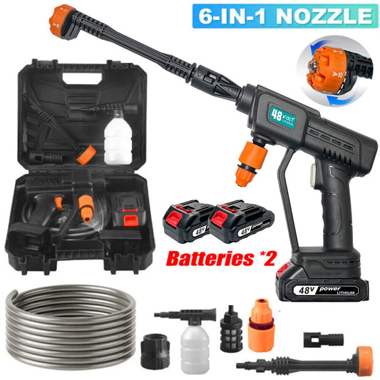 Car Washer Cordless Pressure Washer Jet Portable Water Cleaner Gun 48V +2Battery