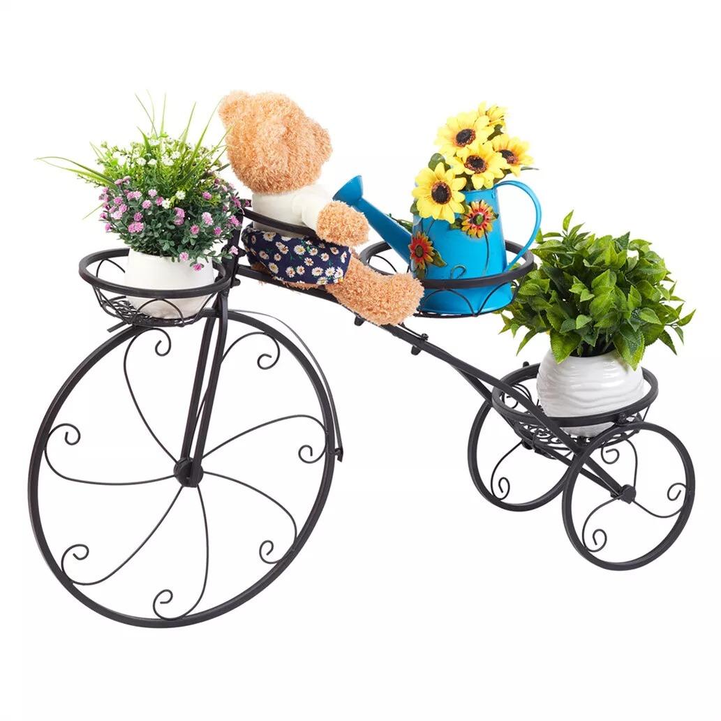Wisfor 3 Tiers Bicycle Plant Stand Wrought Iron Planter Garden Flower Pot Basket