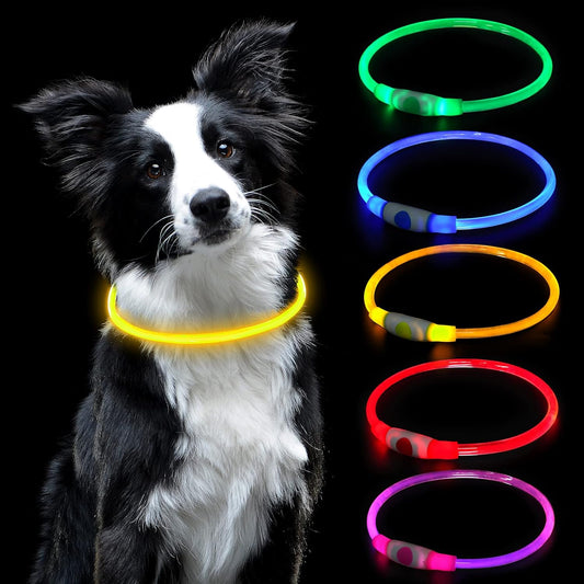 AUAUY LED Light Up Dog Collar, Pets Flashing Collar, Dog Collar Light for the Dark, USB Rechargeable Water Resistant Reflective Collar for the Can Arbitrarily Cut Collars Fits Any Cats and Dogs(Size Universal)