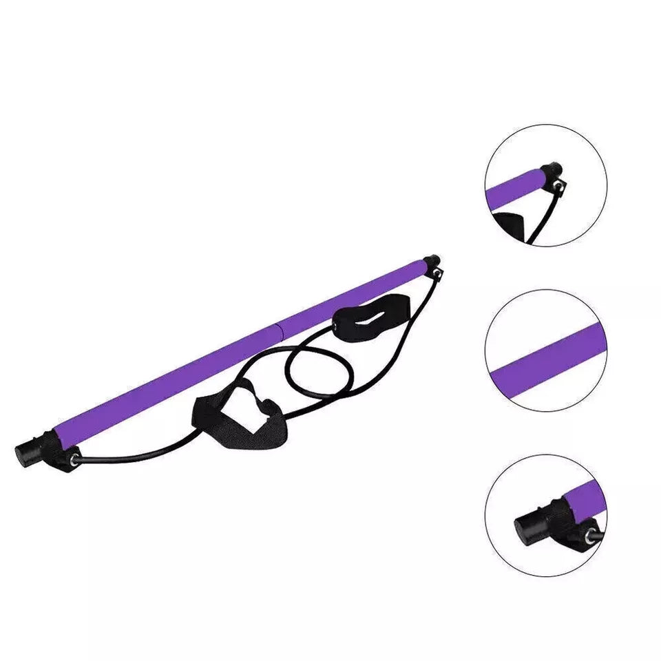 Pilates Bar with Resistance Band - Adjustable Exercise Stick Home Gym UK STOCK