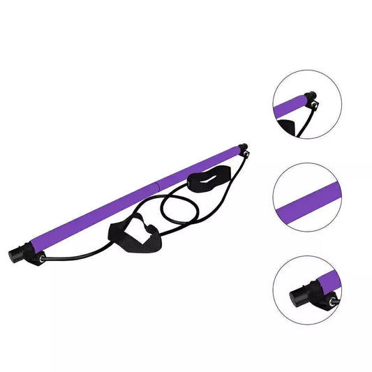 Pilates Bar with Resistance Band - Adjustable Exercise Stick Home Gym UK STOCK