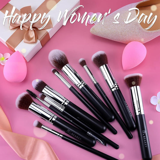 Make up Brushes 12Pcs Makeup Kit, Premium Synthetic Kabuki Foundation Face Powder Concealers Eyeshadow Blush Brushes Make up Brushes Set, with 2pcs Blender Sponges (Black/Silver)