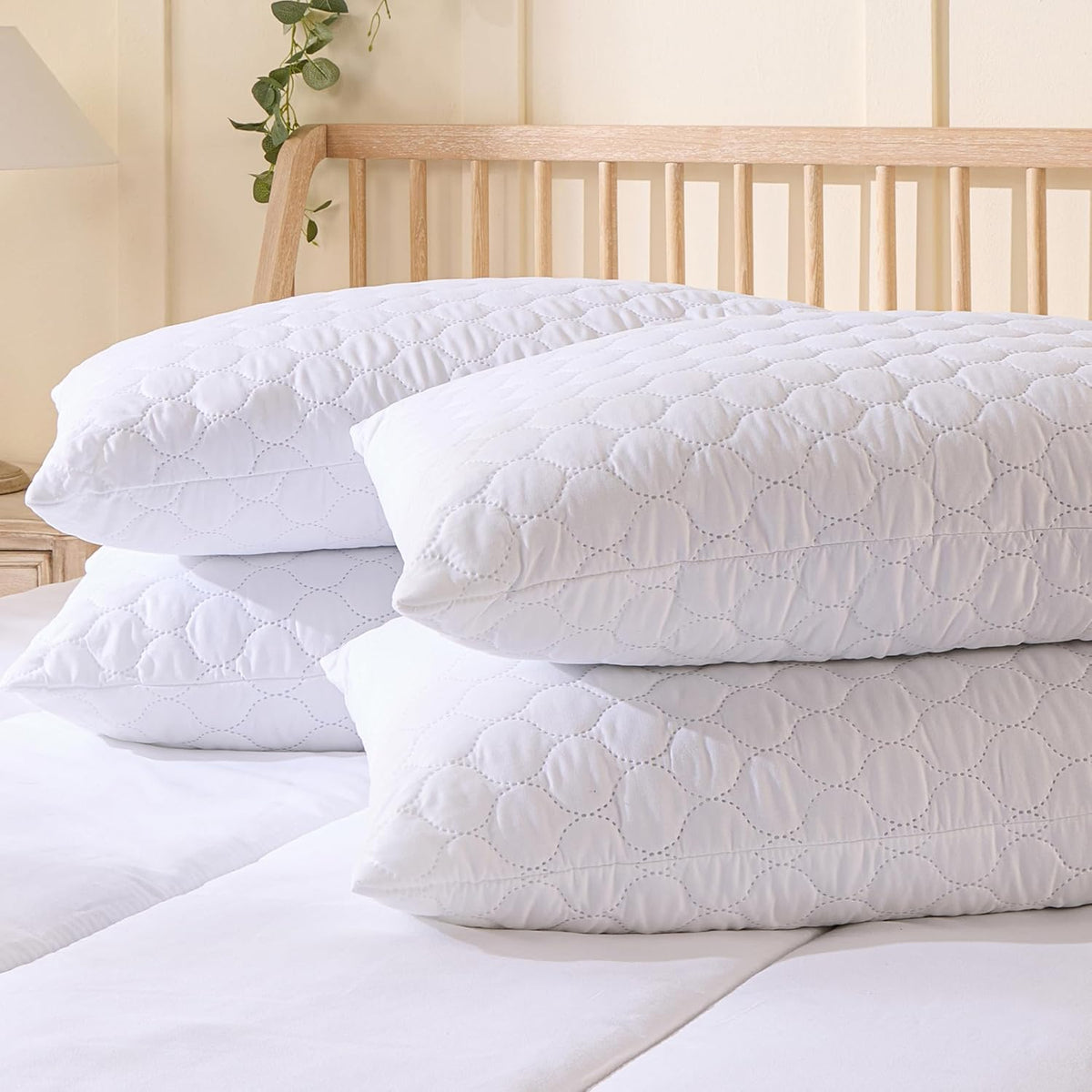 lumberdown Hotel Quality Pillows 4 Pack - Bouncy Firm Support Side Sleeper Pillow for Neck, Back & Shoulder Pain Relief - Comfy, Soft Touch Quilted Cover, Hypoallergenic, Made in the UK (48 x 74cm)