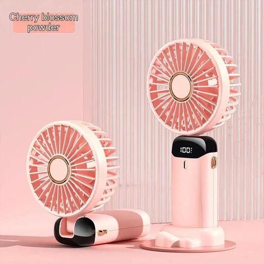 Portable Handheld USB Rechargeable Fan with 5 Speeds and LED Display for Home Office Bedroom Outdoor Travel - DarkBlue