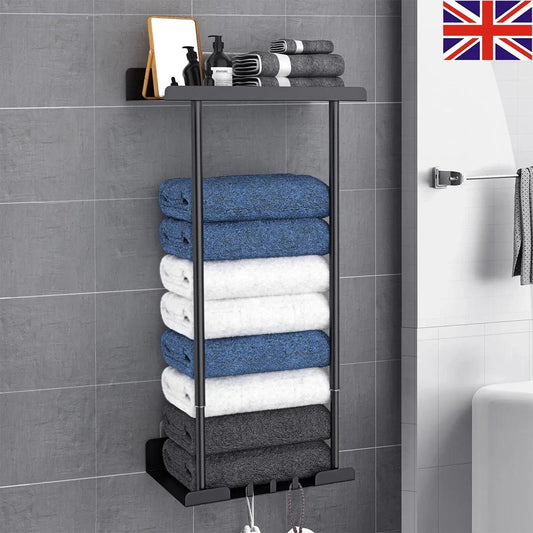 Wall Mounted Towel Rack Bathroom Towel Storage Organizer Metal Shelf Holder