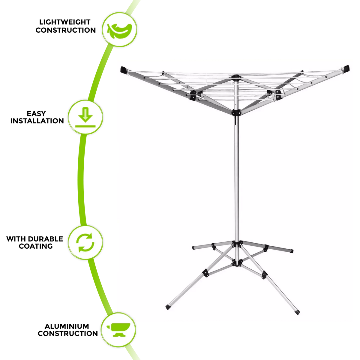 4 Arm 18M Portable Aluminium MULTI HANGER FREE STANDING Rotary Airer