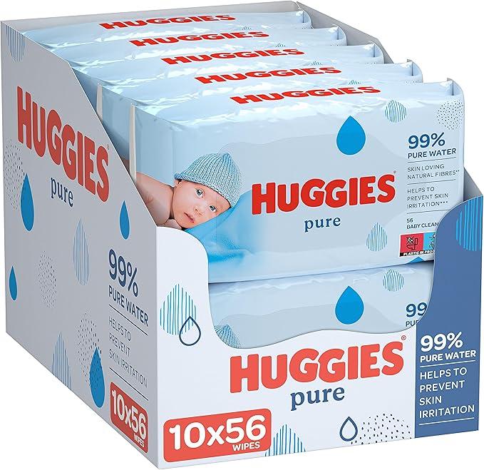 Huggies Pure, Baby Wipes, 18 Packs (1008 Wipes Total) - 99 Percent Pure Water Wipes - Fragrance Free for Gentle Cleaning and Protection - Natural Wet Wipes(packaging may vary)