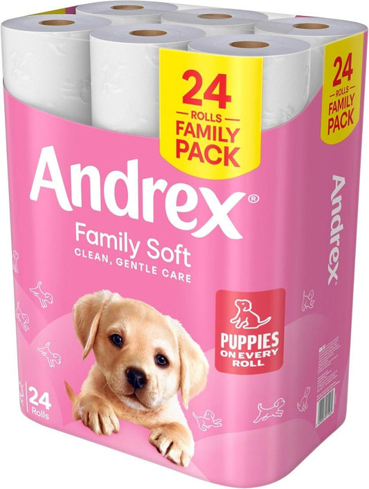 Andrex Family Soft Toilet Paper 24 Rolls toilet roll offers (Previously Andrex Gentle Clean) Gentle on your Family’s skin– Pack of 24 Toilet Rolls, FSC Certified Wipes