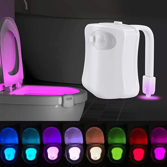 8 Colour Changing RGB Toilet Bowl LED Light - Automatic Glow in Dark/Night time Motion Sensor, All Types of Toilets, Style, Décor, Prevent Accidents, 3 x AAA Powered, Energy [Energy Class A]