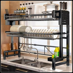 Space Saving Over The Sink Dish Drying Rack 2 Tier Adjustable Dish Drainer Large