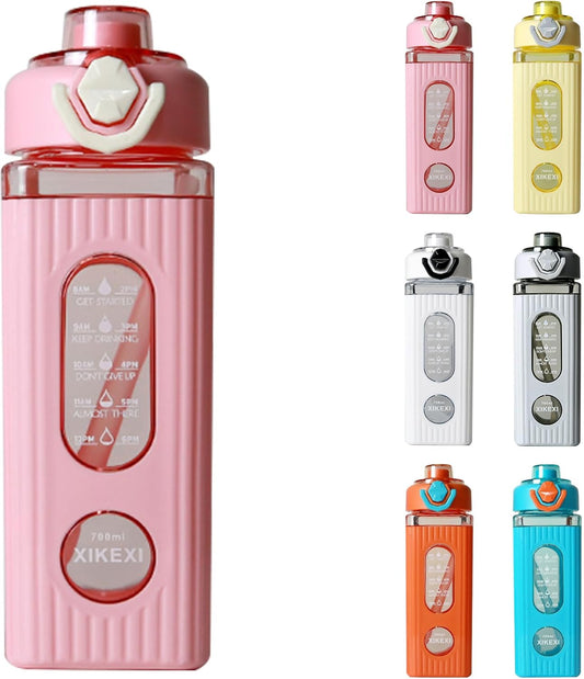 Water Bottle with Straw,700ml Sports Water Bottles with Cute Sticker,Reusable Drinks Bottle,Large Hydrate Drinking Bottle,Leak Proof Sports for School Office Gym Outdoor Girls Boys Men Women