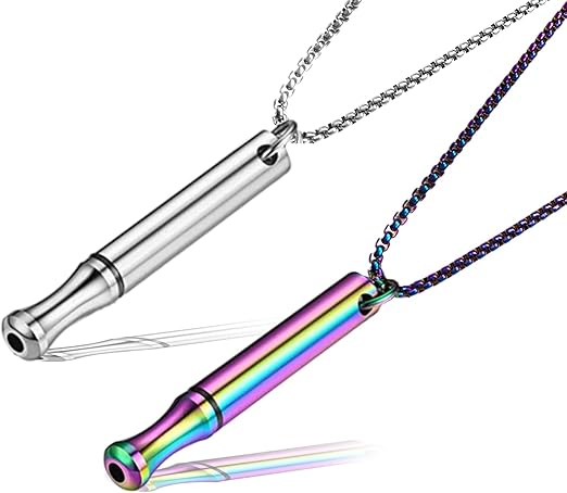 2 Pcs Portable Breathing Necklace, Stainless Steel Whistle Necklace in 2 Colors, Anapana Breathing Necklace for Breathing Exercises, Mindfulness, Meditation, Lover, Women, Men