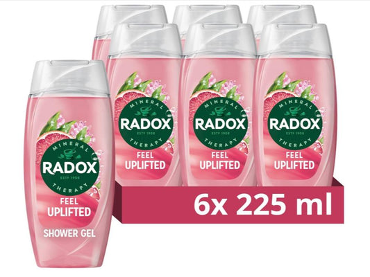 Radox Mineral Therapy Feel Uplifted Body Wash shower gel with a grapefruit & ginger fragrance for an uplifting shower experience 6x 225 ml Comfort Scented Aroma Skincare