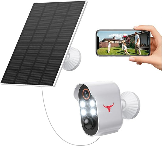 Security Cameras Wireless Outdoor with Solar Panel, 1080P Battery Power WiFi Surveillance, Indoor Home Camera with 2-Way Talk, Smart AI Human Detection, Color Night Vision, Live View (4 Spotlights) Monitor Remote