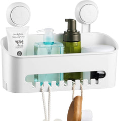 Vacuum Shower Caddy Suction Cup No-Drilling Removable Waterproof Bathroom Wall Shelf Shower Basket Storage Organizer for Shampoo Conditioner Razors Soap - White Installation Smooth
