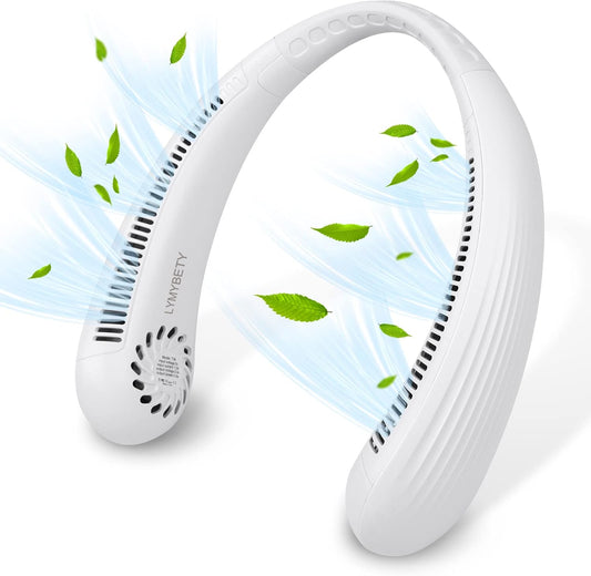 Portable Rechargeable Hanging Neck Fan, Bladeless Hands Free Fan with 3 Speeds, 3000 mAh Battery Operated Wearable Personal Fan for Men Women Kids Home Office Travel Outdoor (White 3000mAh)