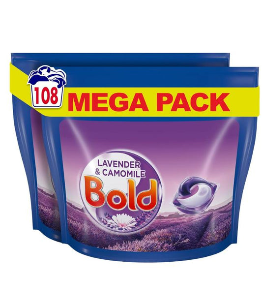Bold All-in-1 Pods Washing Liquid Capsules Lavender & Camomile 108 Washes (54x2), Washing Detergent for Brilliant Cleaning with Built-in Fabric Softener