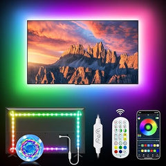 Daymeet LED Backlights, 9.8FT RGB Music Sync Lights for 32-60 Inch TV Behind, Rainbow Color With Remote APP Control USB Strip Lights for Room Xmas Decor