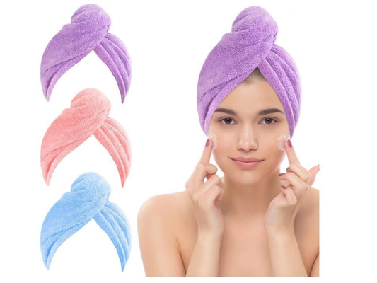 3 Pack Microfibre Hair Towel Wrap with Button for Women and Girls - Super Quick Absorbent and Anti-Frizz Fast Dry Hair Caps Twist Turban