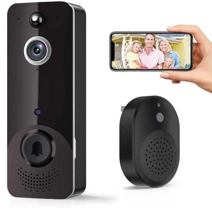 WiFi Video Doorbell with Free Ring Chime, Human Detection, Night Vision, Cloud Storage, Battery Powered