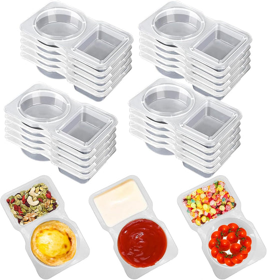 20pcs Reusable Snack Containers with Lids, Double Compartment Snack Pot,for Sauce,Condiment,Salad Dressings, Desserts and Assorted Side Dishes,Ideal for On-The-Go Meals and Parties