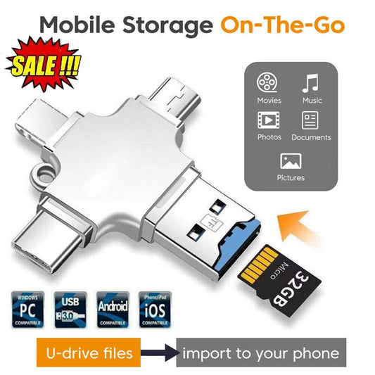 4 in 1 USB3.0 TF Flash Drive OTG Photo Stick For iPhone iPad Android Card Reader