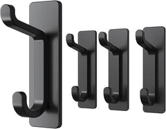 Self Adhesive Hooks, Extra Sticky and Strong, Hanging up to 6KG, Heavy Duty Stick on, No-Nail Hook for Back of Door, Black, 4 Pack