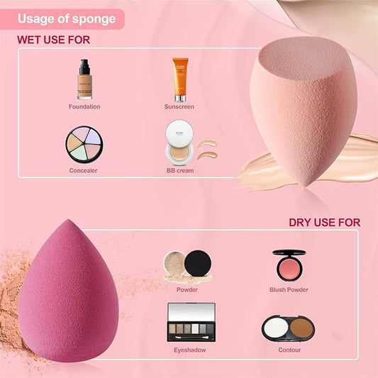 4 Pack Beauty Blender Foundation Sponges Set 4 Color, Latex Free with 1 Sponge Holder Case for Liquid Foundation Powder Sunscreen and Cream